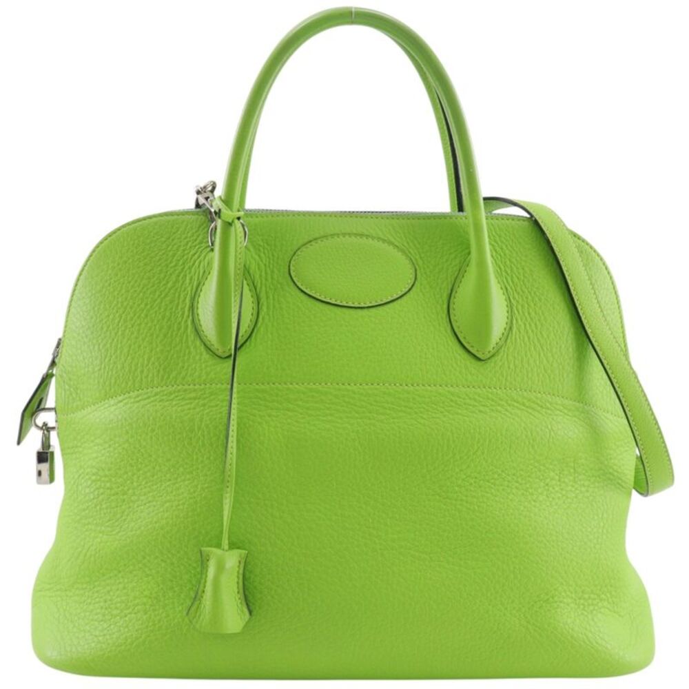 Hermes Bolide Clemence Green Leather Handbag